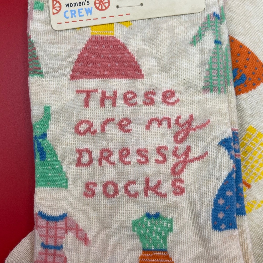 Blue Q These Are My Dressy Socks Women Crew Beige Novelty Dress Pattern NEW - Picture 2 of 3